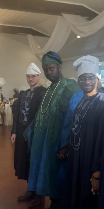 Groom and friends presenting themselves to Brides family